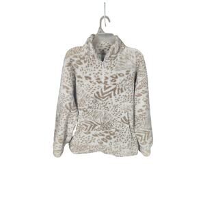 American Eagle Outfitters Cream & Tan Animal Print Half-Zip Fleece Pullover